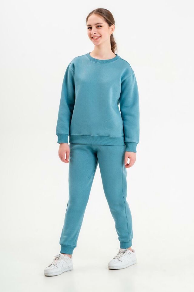 Bisiklet Yaka Üç İplilk Kalın Kumaştan Unisex Çocuk Eşofman Takım MAVİ - 2-3 Yaş