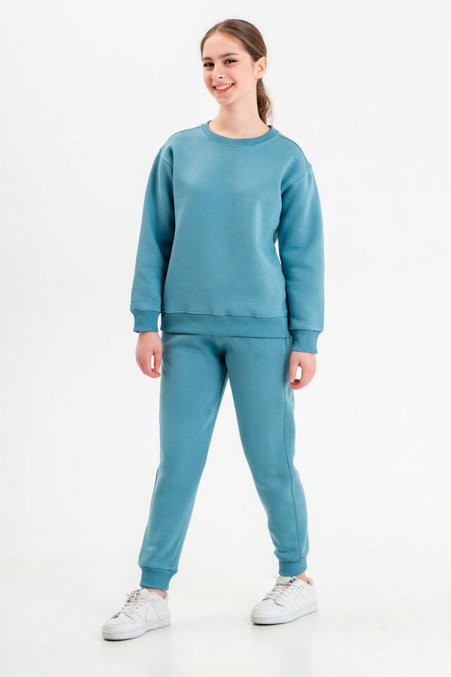Bisiklet Yaka Üç İplilk Kalın Kumaştan Unisex Çocuk Eşofman Takım MAVİ - 2-3 Yaş