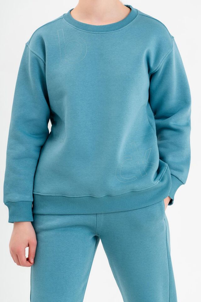 Bisiklet Yaka Üç İplilk Kalın Kumaştan Unisex Çocuk Eşofman Takım MAVİ - 2-3 Yaş