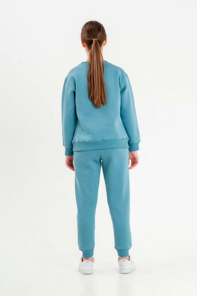 Bisiklet Yaka Üç İplilk Kalın Kumaştan Unisex Çocuk Eşofman Takım MAVİ - 2-3 Yaş