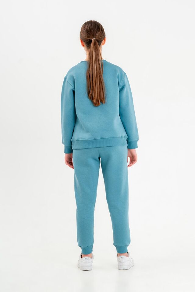Bisiklet Yaka Üç İplilk Kalın Kumaştan Unisex Çocuk Eşofman Takım MAVİ - 2-3 Yaş