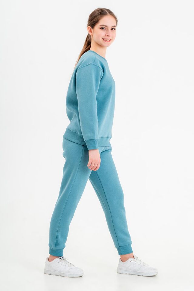 Bisiklet Yaka Üç İplilk Kalın Kumaştan Unisex Çocuk Eşofman Takım MAVİ - 3-4 Yaş