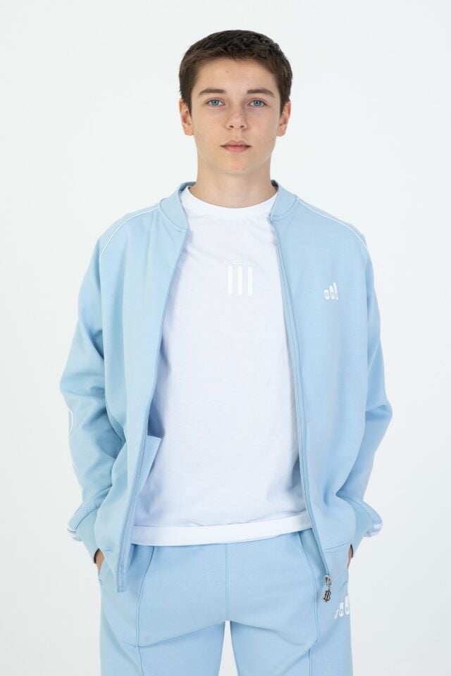 Black One Unisex Çocuk Eşofman Takımı 9‑15 Yaş – Kol Şeritli, Fermuarlı ve Çift Cepli 3’lü Set MAVİ - 10-11 Yaş