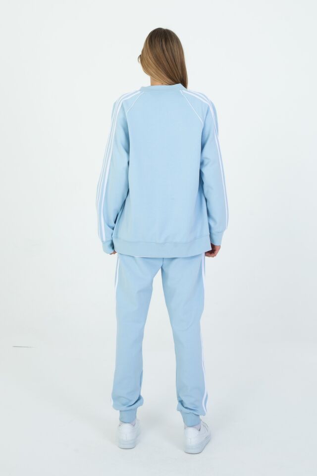 Black One Unisex Çocuk Eşofman Takımı 9‑15 Yaş – Kol Şeritli, Fermuarlı ve Çift Cepli 3’lü Set MAVİ - 10-11 Yaş