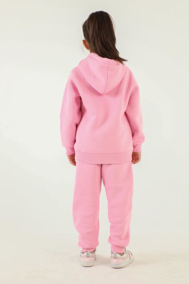 Kapüşonlu Barbie Baskı Detaylı Kız Çocuk Eşofman Takımı PEMBE - 3-4 Yaş