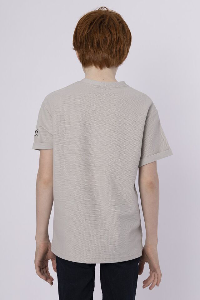 Baskılı Cep Detaylı Erkek Çocuk Yazlık Bisiklet Yaka T-shırt 8-9 Yaş - BOYAMA GRİ