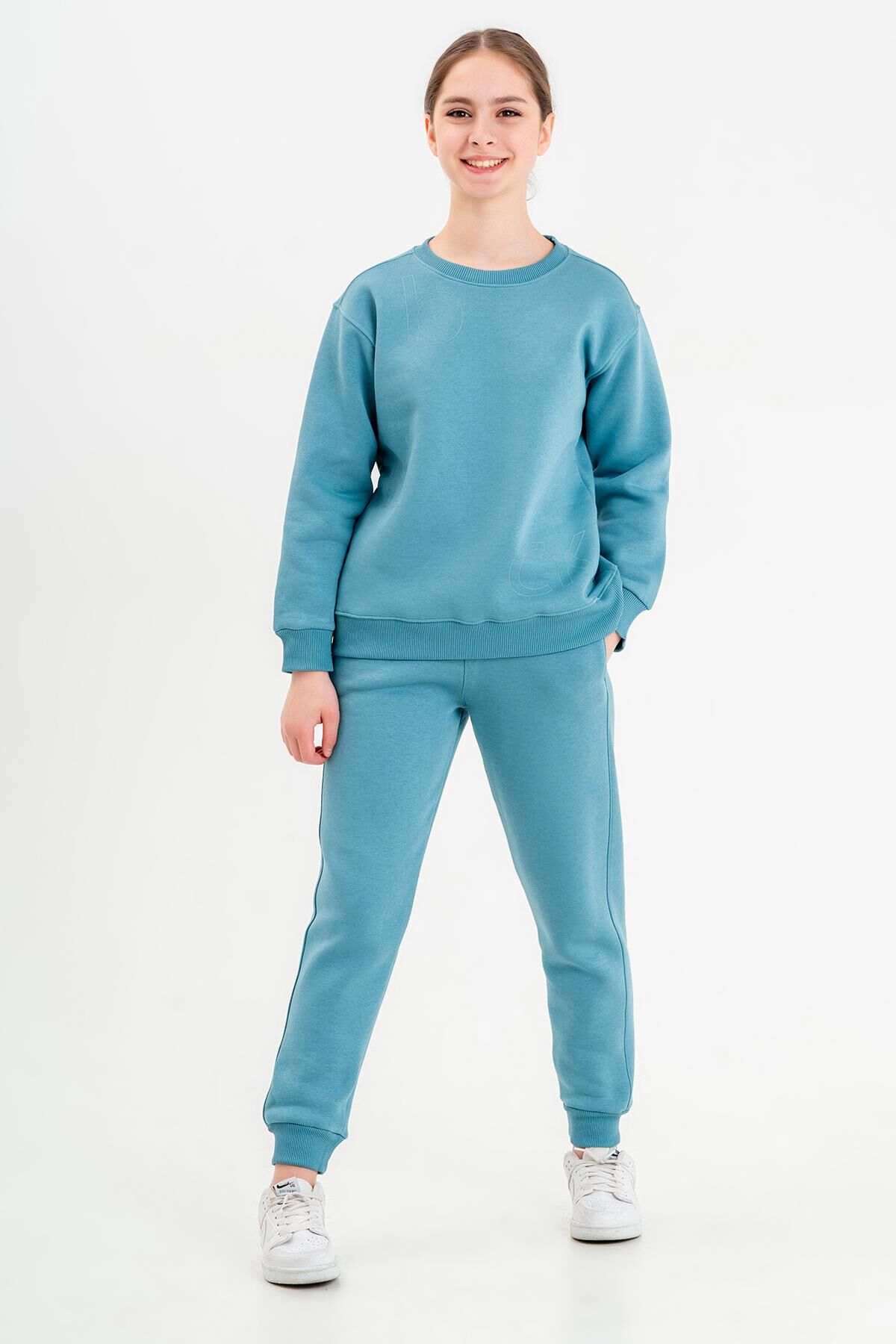 Bisiklet Yaka Üç İplilk Kalın Kumaştan Unisex Çocuk Eşofman Takım MAVİ - 8-9 Yaş