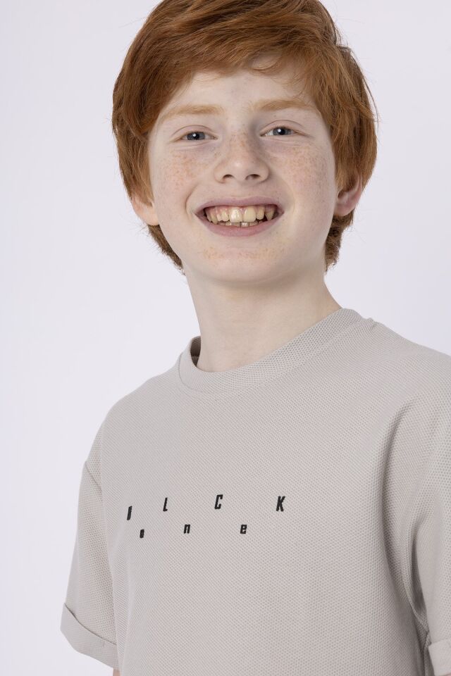 Baskılı Cep Detaylı Erkek Çocuk Yazlık Bisiklet Yaka T-shırt 9-10 Yaş - BOYAMA GRİ