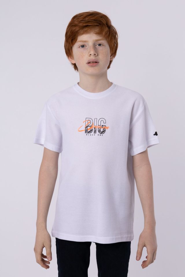 %100 PAMUKLU PETEK KUMAŞTAN TERLETMEYEN BASKILI CEP DETAYLI ERKEK ÇOCUK YAZLIK BİSİKLET YAKA T-SHIRT