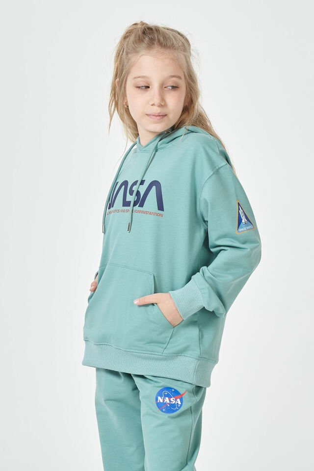 Kız Çocuk Şardonsuz 2 İplik Baskılı Kapüşonlu Spor Eşofman Takımı – Normal Kalıp ÇAĞLA - 9-10 Yaş