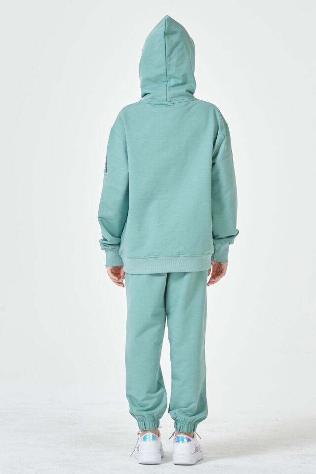 Kız Çocuk Şardonsuz 2 İplik Baskılı Kapüşonlu Spor Eşofman Takımı – Normal Kalıp ÇAĞLA - 9-10 Yaş