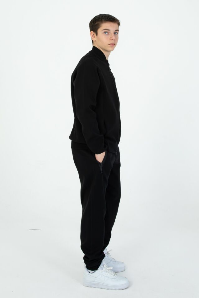 Kız/Erkek Çocuk Ayarlanabilir Bel Fermuarlı Baskılı Eşofman Takım SİYAH - 11-12 Yaş