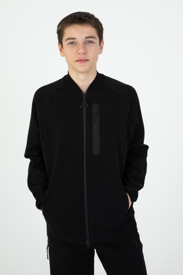 Kız/Erkek Çocuk Ayarlanabilir Bel Fermuarlı Baskılı Eşofman Takım SİYAH - 11-12 Yaş