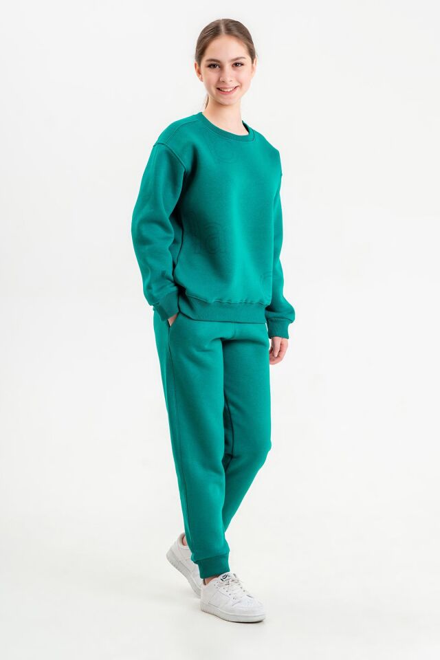 Bisiklet Yaka Üç İplilk Kalın Kumaştan Unisex Çocuk Eşofman Takım BENETTON YEŞİL - 9-10 Yaş