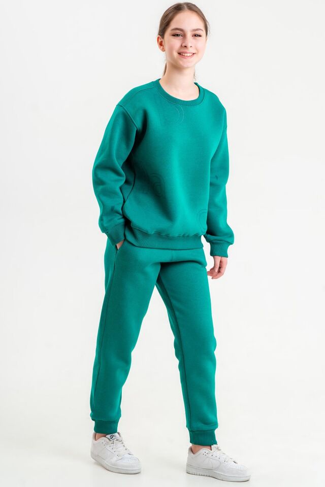 Bisiklet Yaka Üç İplilk Kalın Kumaştan Unisex Çocuk Eşofman Takım BENETTON YEŞİL - 9-10 Yaş