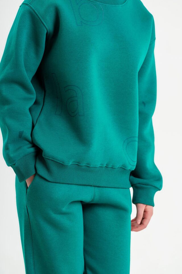 Bisiklet Yaka Üç İplilk Kalın Kumaştan Unisex Çocuk Eşofman Takım BENETTON YEŞİL - 9-10 Yaş