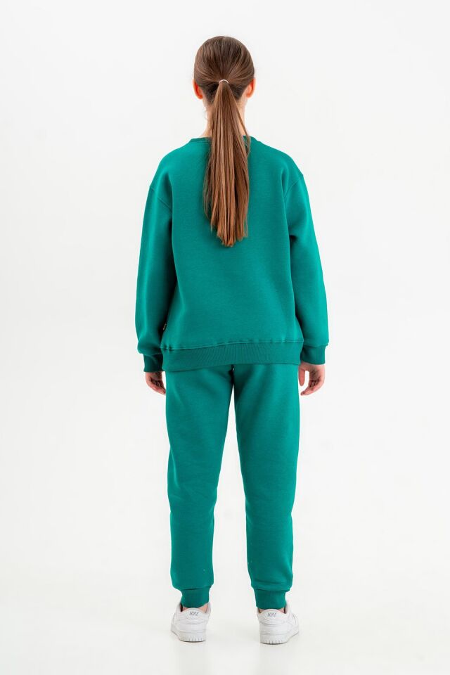 Bisiklet Yaka Üç İplilk Kalın Kumaştan Unisex Çocuk Eşofman Takım BENETTON YEŞİL - 9-10 Yaş