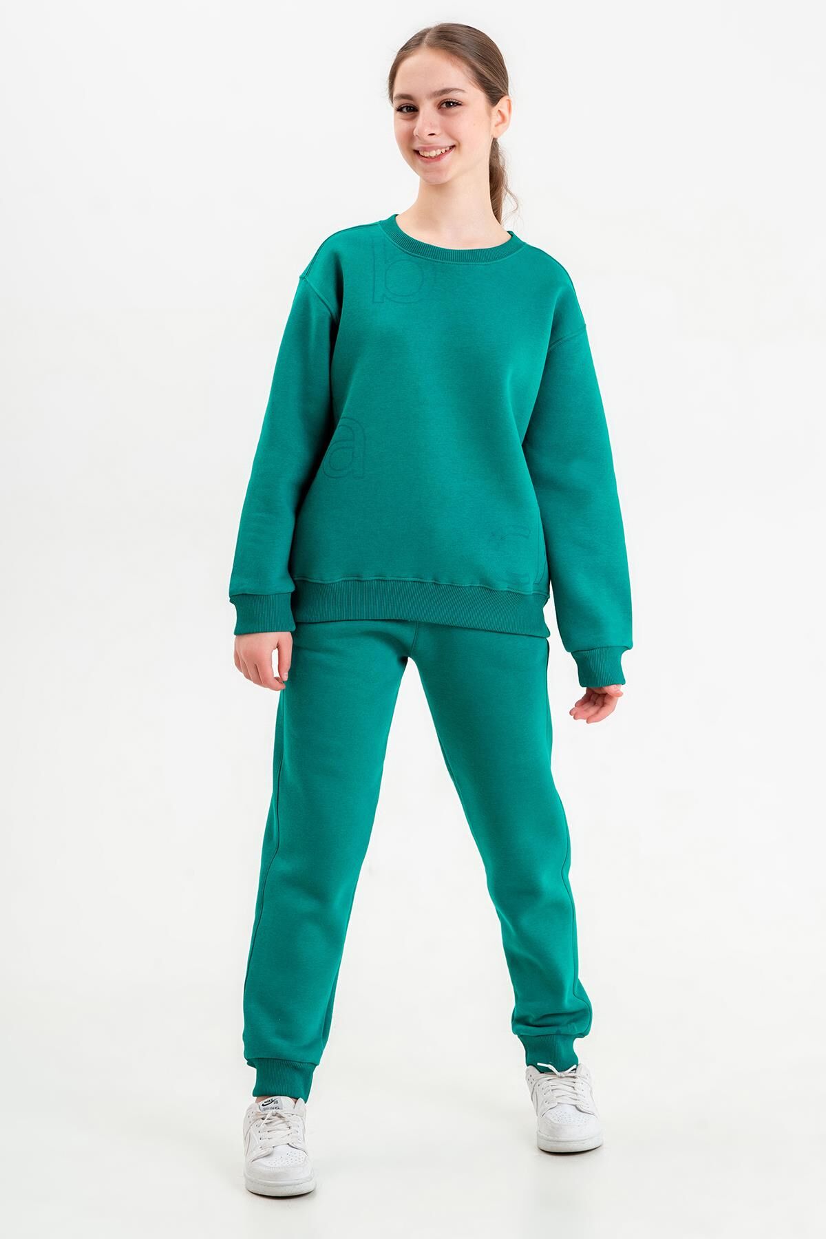 Bisiklet Yaka Üç İplilk Kalın Kumaştan Unisex Çocuk Eşofman Takım BENETTON YEŞİL - 10-11 Yaş