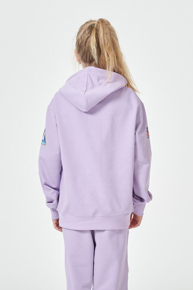 Kız Çocuk Şardonsuz 2 İplik Baskılı Kapüşonlu Spor Eşofman Takımı – Normal Kalıp LİLA - 2-3 Yaş