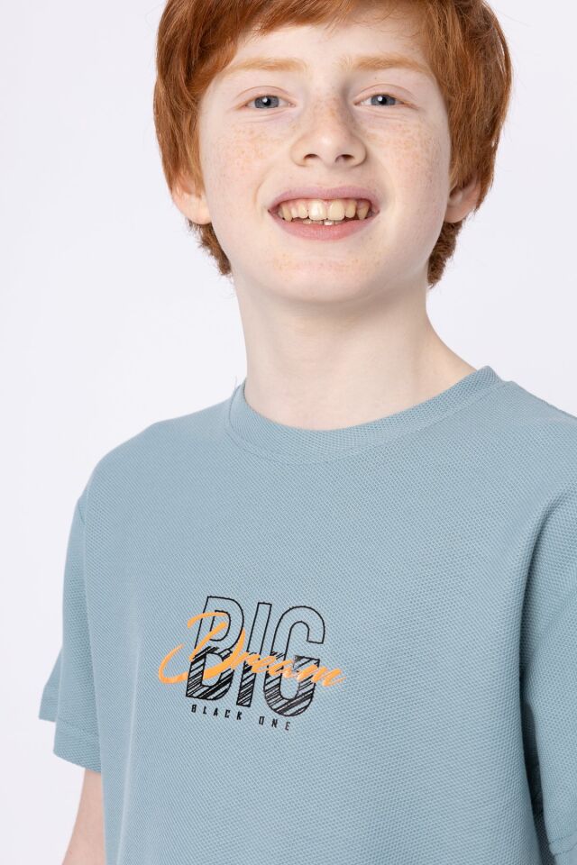 %100 PAMUKLU PETEK KUMAŞTAN TERLETMEYEN BASKILI CEP DETAYLI ERKEK ÇOCUK YAZLIK BİSİKLET YAKA T-SHIRT 8-9 Yaş - COMEO BLUE