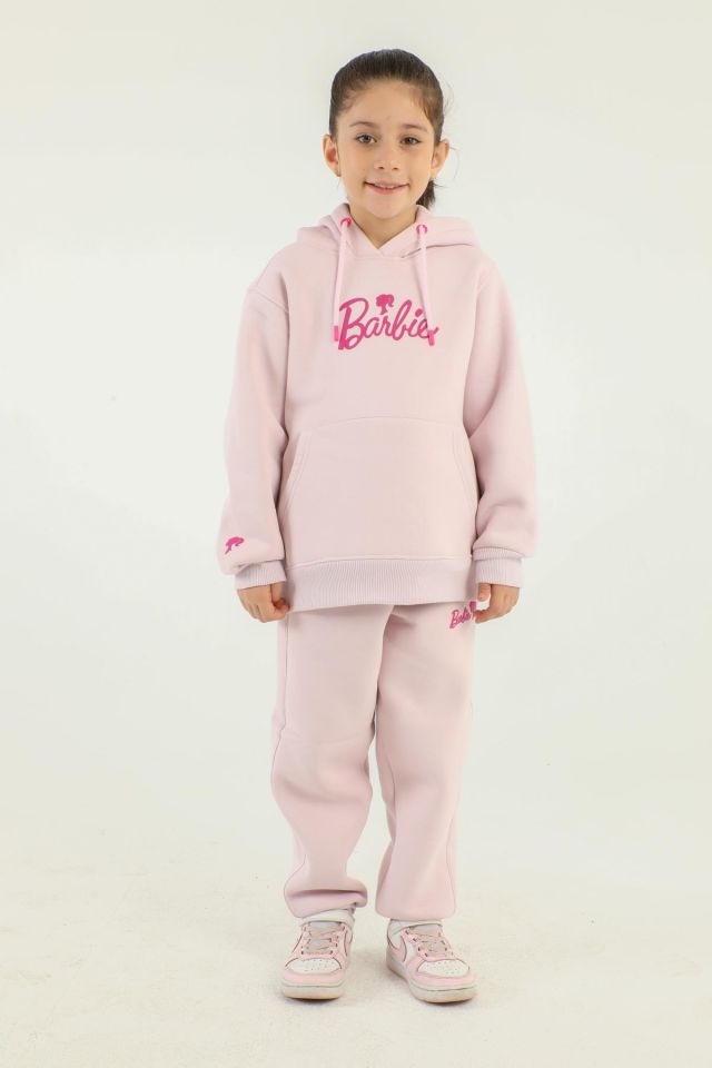 Kapüşonlu Barbie Baskı Detaylı Kız Çocuk Eşofman Takımı LİLA - 5-6 Yaş