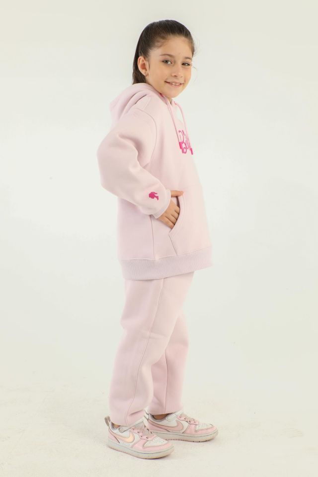 Kapüşonlu Barbie Baskı Detaylı Kız Çocuk Eşofman Takımı LİLA - 5-6 Yaş