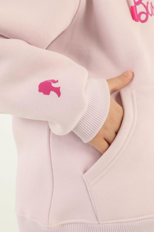Kapüşonlu Barbie Baskı Detaylı Kız Çocuk Eşofman Takımı LİLA - 5-6 Yaş