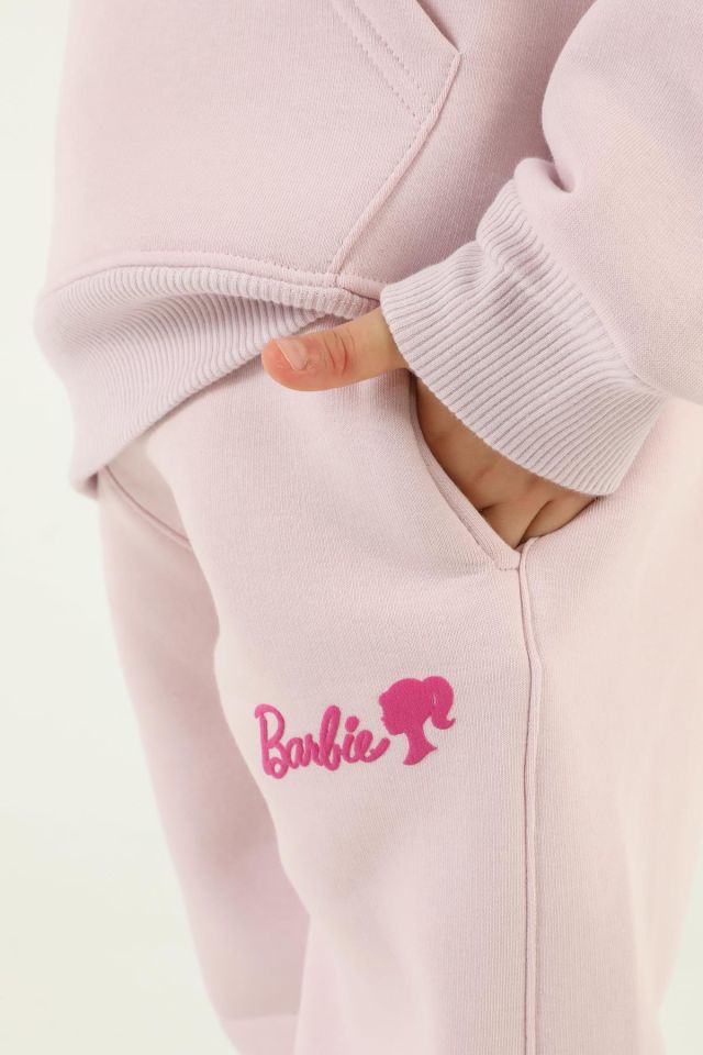 Kapüşonlu Barbie Baskı Detaylı Kız Çocuk Eşofman Takımı LİLA - 5-6 Yaş