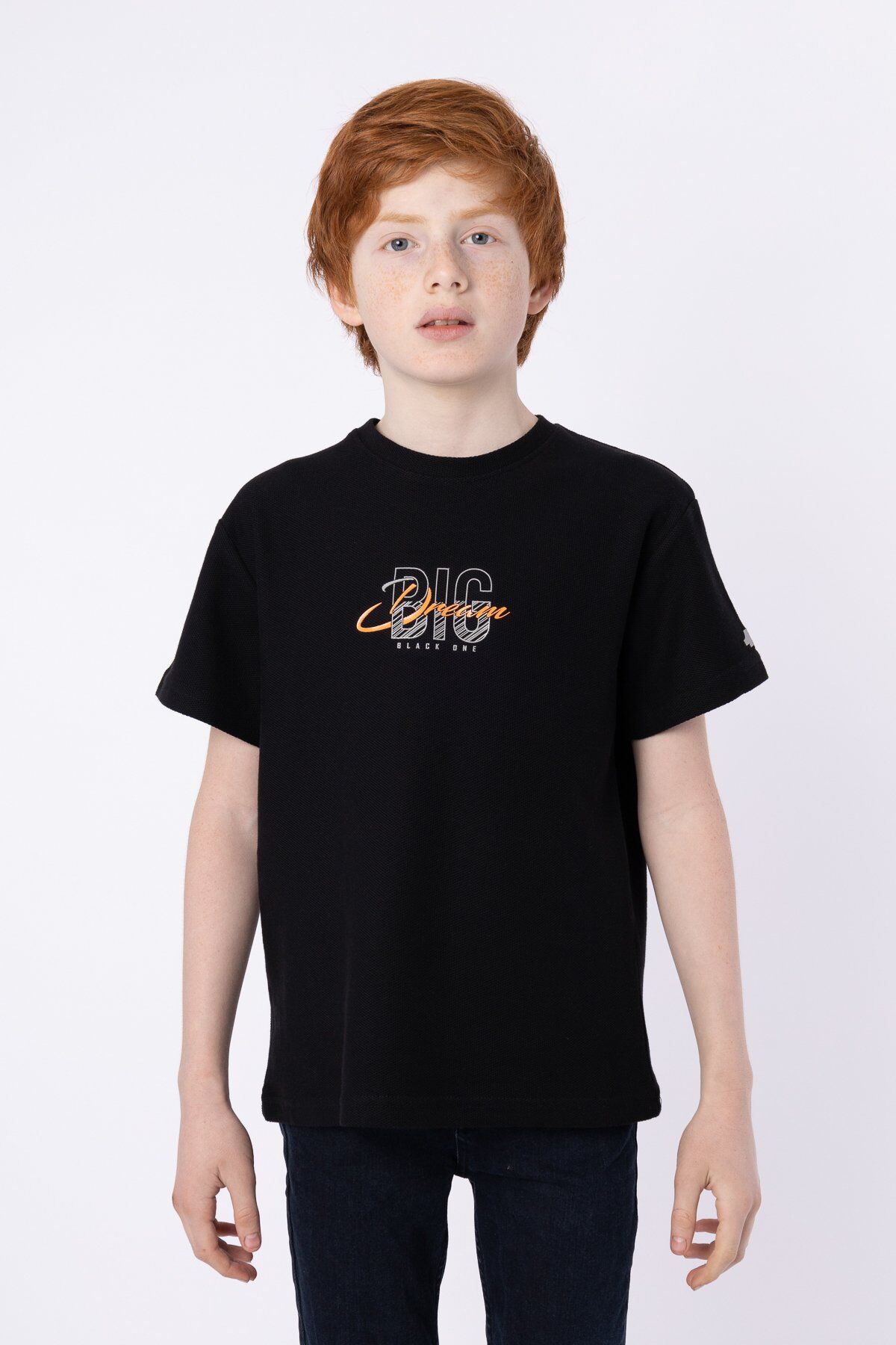%100 PAMUKLU PETEK KUMAŞTAN TERLETMEYEN BASKILI CEP DETAYLI ERKEK ÇOCUK YAZLIK BİSİKLET YAKA T-SHIRT 9-10 Yaş - SİYAH