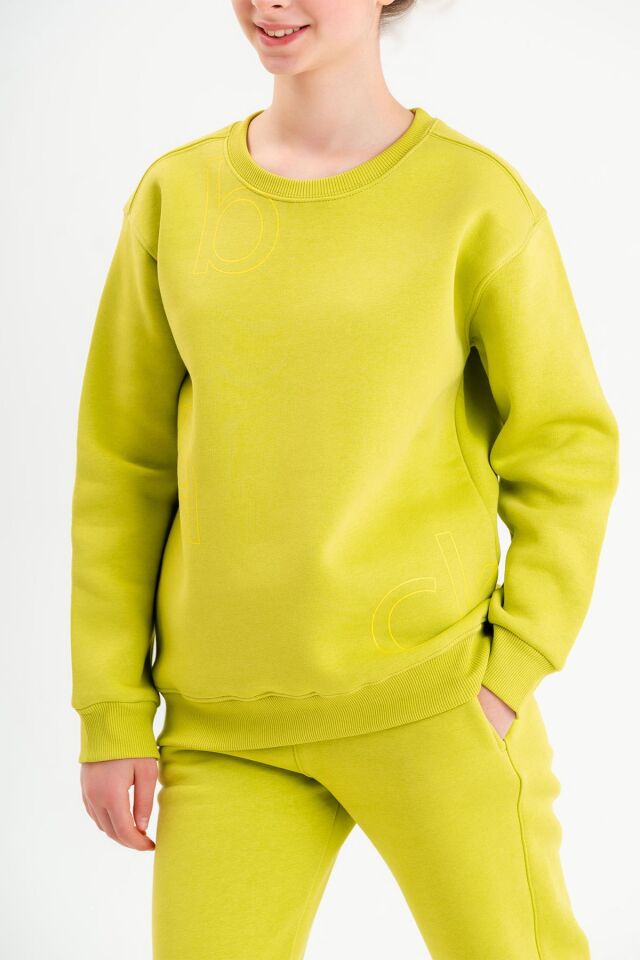 Bisiklet Yaka Üç İplilk Kalın Kumaştan Unisex Çocuk Eşofman Takım FISTIK YEŞİL - 8-9 Yaş