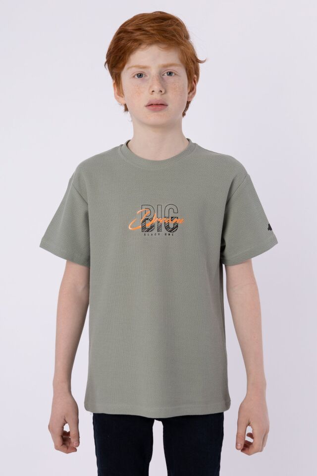 %100 PAMUKLU PETEK KUMAŞTAN TERLETMEYEN BASKILI CEP DETAYLI ERKEK ÇOCUK YAZLIK BİSİKLET YAKA T-SHIRT 9-10 Yaş - YEŞİL