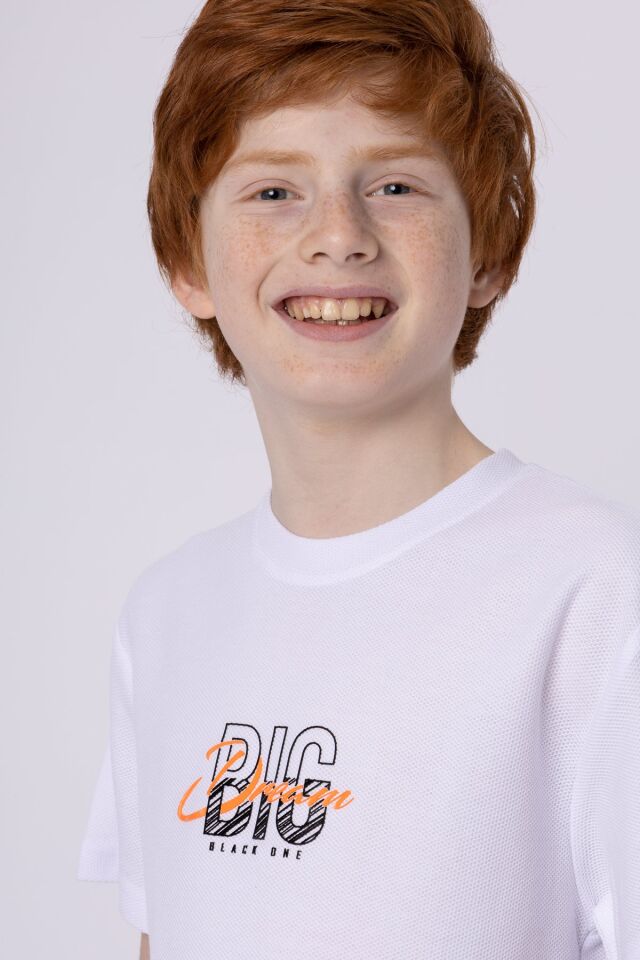 %100 PAMUKLU PETEK KUMAŞTAN TERLETMEYEN BASKILI CEP DETAYLI ERKEK ÇOCUK YAZLIK BİSİKLET YAKA T-SHIRT 8-9 Yaş - BEYAZ