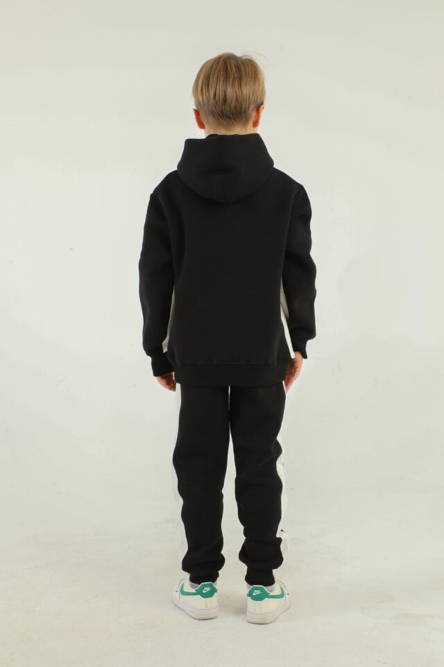 Kapüşonlu Kargo Cepli Baskı Detaylı Erkek Çocuk Eşofman Takımı