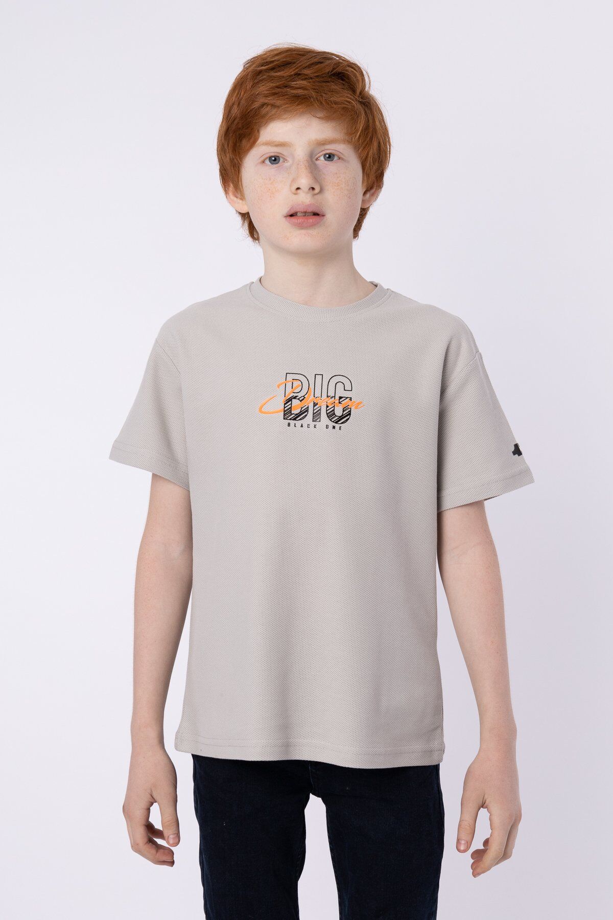 %100 PAMUKLU PETEK KUMAŞTAN TERLETMEYEN BASKILI CEP DETAYLI ERKEK ÇOCUK YAZLIK BİSİKLET YAKA T-SHIRT 9-10 Yaş - BOYAMA GRİ