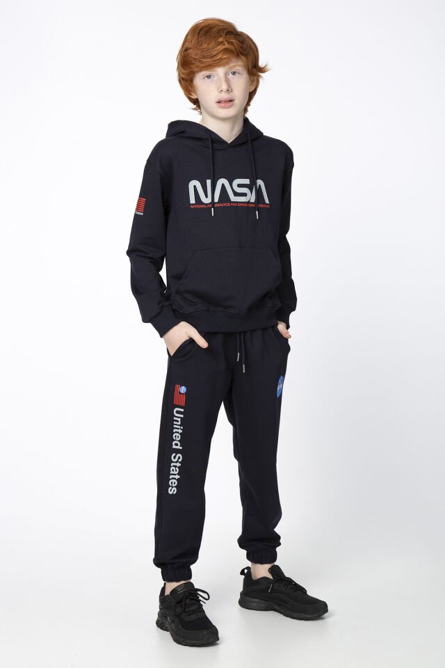 Erkek Çocuk Şardonsuz 2 İplik Baskılı Kapüşonlu Spor Eşofman Takımı – Normal Kalıp