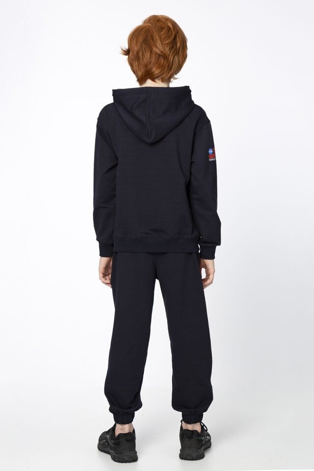 Erkek Çocuk Şardonsuz 2 İplik Baskılı Kapüşonlu Spor Eşofman Takımı – Normal Kalıp