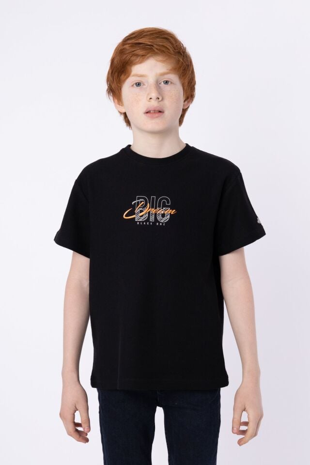 %100 PAMUKLU PETEK KUMAŞTAN TERLETMEYEN BASKILI CEP DETAYLI ERKEK ÇOCUK YAZLIK BİSİKLET YAKA T-SHIRT 8-9 Yaş - SİYAH