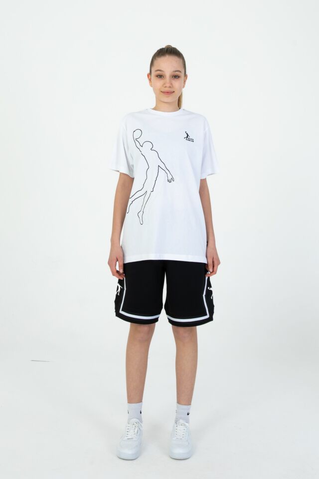 Erkek/Kız Basketbol Desenli Şort Çizgili Cep Detaylı 2'Li Alt Üst Takım