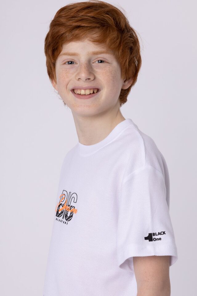 %100 PAMUKLU PETEK KUMAŞTAN TERLETMEYEN BASKILI CEP DETAYLI ERKEK ÇOCUK YAZLIK BİSİKLET YAKA T-SHIRT 9-10 Yaş - BEYAZ