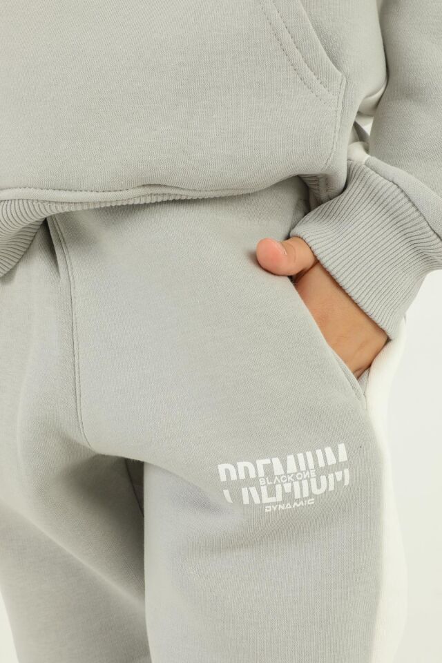 Kapüşonlu Kargo Cepli Baskı Detaylı Erkek Çocuk Eşofman Takımı BOYAMA GRİ - 3-4 Yaş