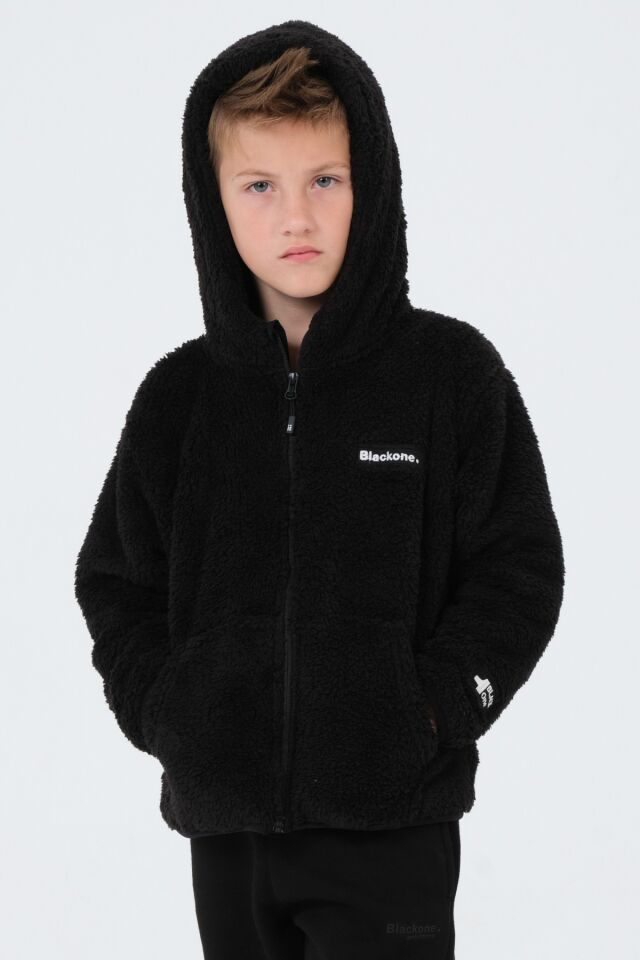 Nakış Detaylı Peluş Kapüşonlu Kargo Cepli Üst