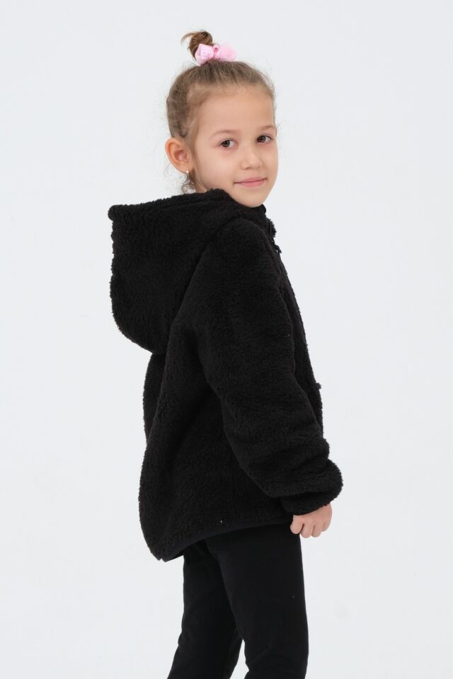 Nakış Detaylı Peluş Kapüşonlu Kargo Cepli Üst