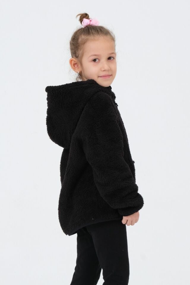 Nakış Detaylı Peluş Kapüşonlu Kargo Cepli Üst