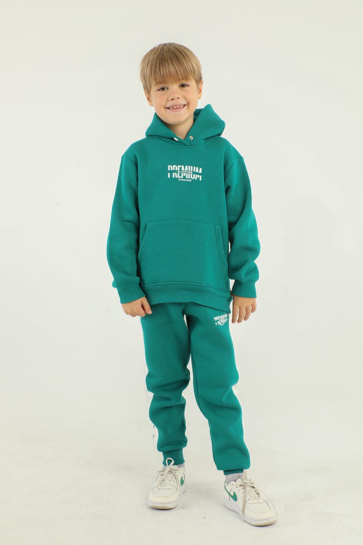 Kapüşonlu Kargo Cepli Baskı Detaylı Erkek Çocuk Eşofman Takımı BENETTON YEŞİL - 2-3 Yaş