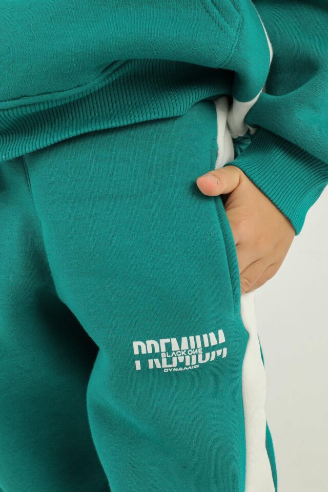Kapüşonlu Kargo Cepli Baskı Detaylı Erkek Çocuk Eşofman Takımı BENETTON YEŞİL - 2-3 Yaş
