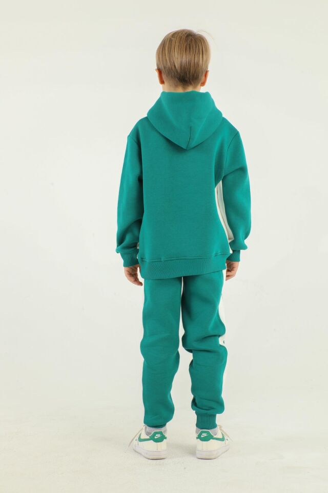 Kapüşonlu Kargo Cepli Baskı Detaylı Erkek Çocuk Eşofman Takımı BENETTON YEŞİL - 2-3 Yaş