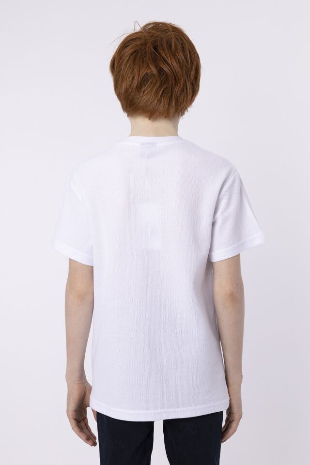 %100 PAMUKLU PETEK KUMAŞTAN TERLETMEYEN BASKILI CEP DETAYLI ERKEK ÇOCUK YAZLIK BİSİKLET YAKA T-SHIRT 8-9 Yaş - BEYAZ