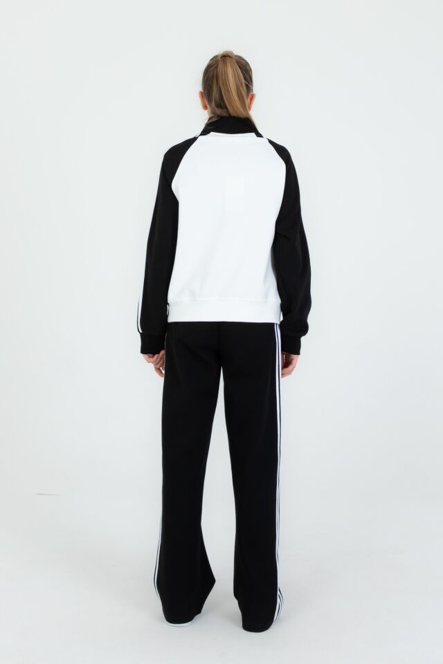 Kız Çocuk Yarım Fermuarlı Üst + Bol Paça Eşofman Takımı – Rahat Kalıp –  Likralı Pike Kumaş 2’li Set