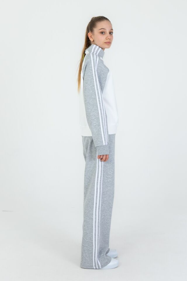 Kız Çocuk Yarım Fermuarlı Üst + Bol Paça Eşofman Takımı – Rahat Kalıp –  Likralı Pike Kumaş 2’li Set