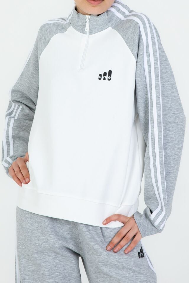 Kız Çocuk Yarım Fermuarlı Üst + Bol Paça Eşofman Takımı – Rahat Kalıp –  Likralı Pike Kumaş 2’li Set